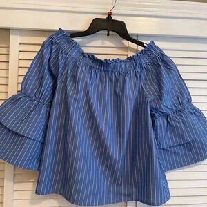 Blue Striped Off the Shoulder Top